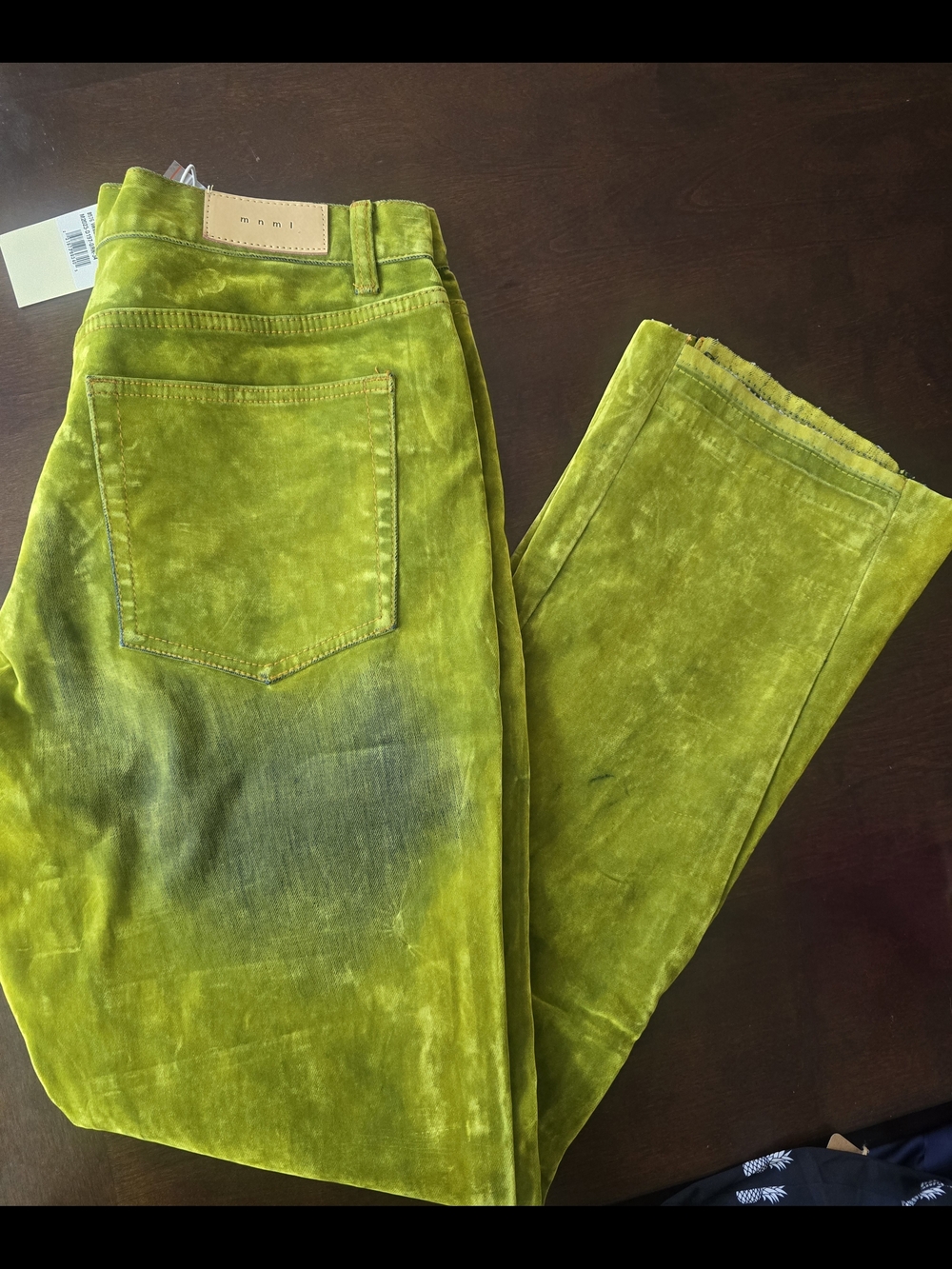 MNML Men’s Bootcut Jeans in Lime Green Velvet
